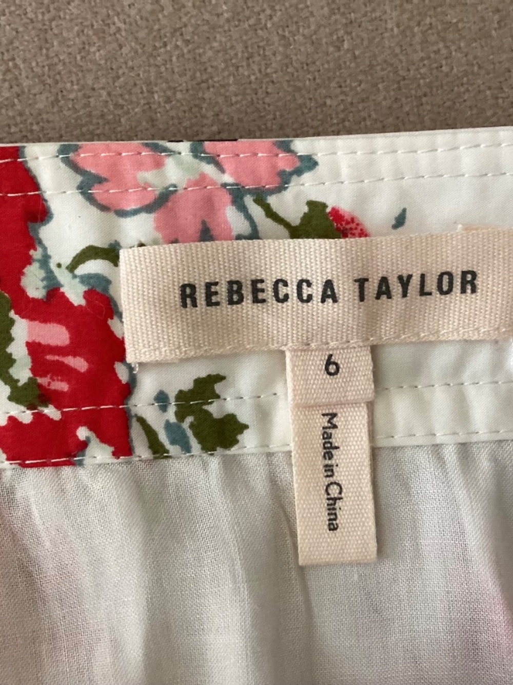 NWOT-REBECCA TAYLOR 100% COTTON PINK WHITE FLORAL FRONT BUTTON SKIRT SIZE 6 - Picture 3 of 7